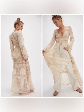 Free People Intimates Sweet Saloon Maxi Bodysuit Dress Lace Floral Large